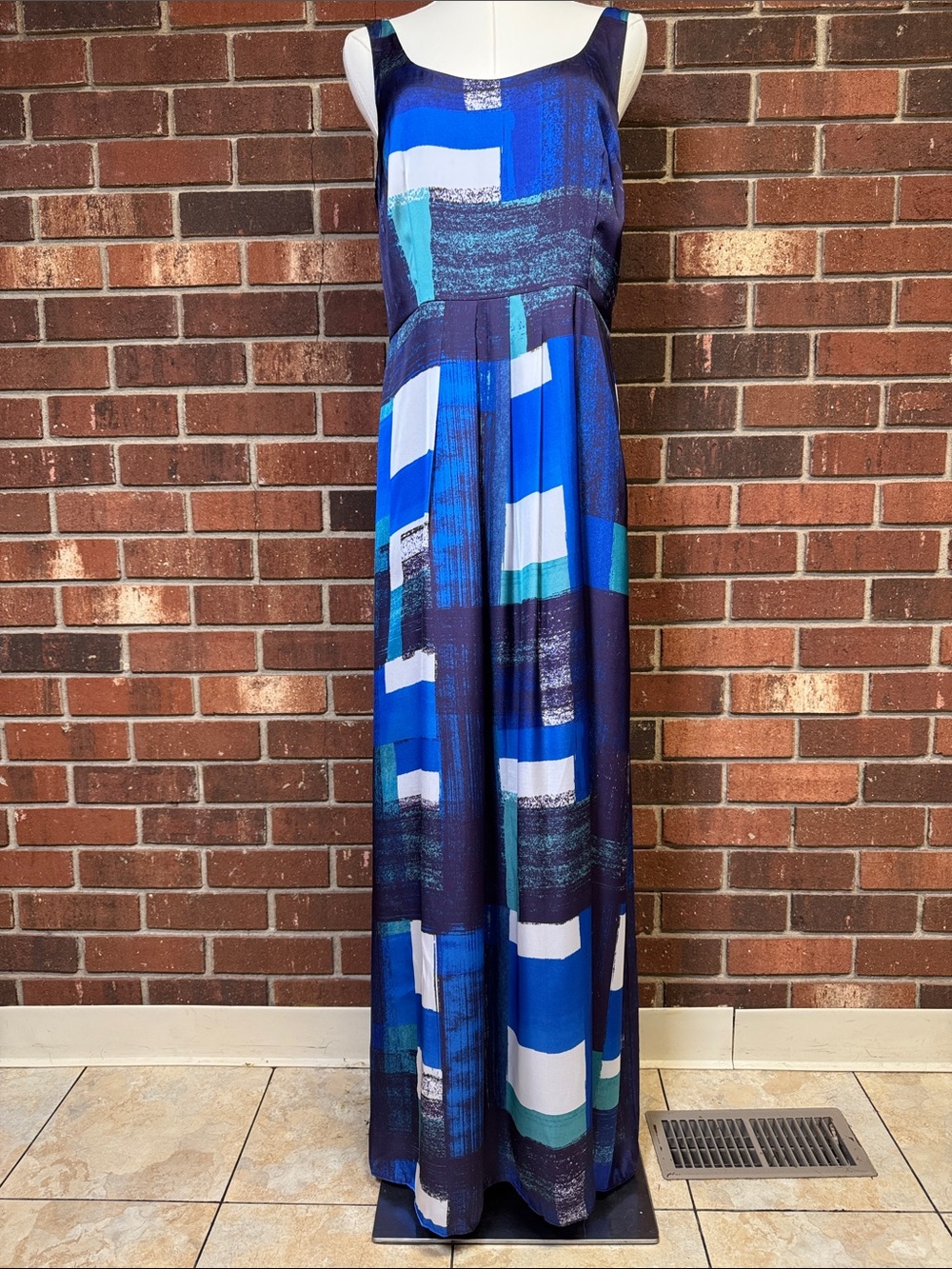 Ann Taylor Blue Abstract Geometrc Block Print Sleeveless Maxi Dress Size 8